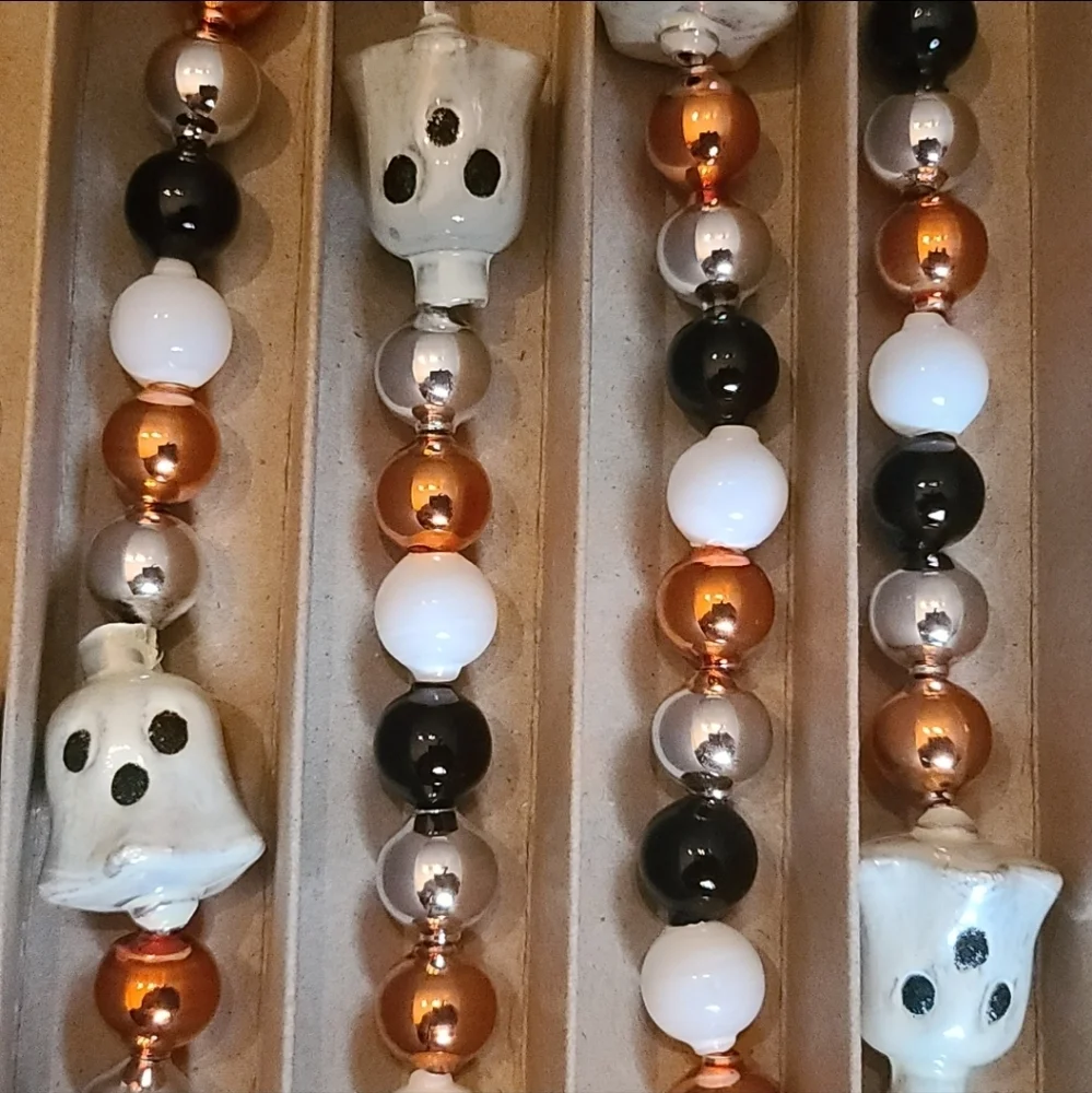 7ft Radko Shiny Brite Vintage Retro Style Glass Ghost Halloween Tree Garland NEW